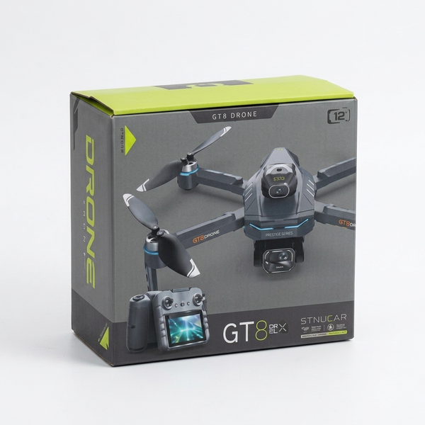 Remote Controlled Quadcopter Drone GT8 packaging with controller and propellers visible, perfect for outdoor flying.