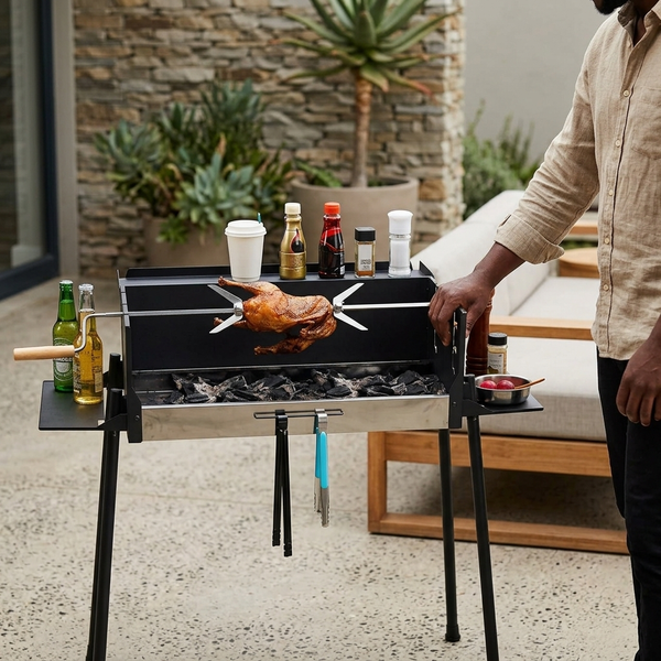 Grill BBQ with Adjustable Folding Storage Shelf