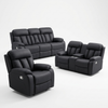 Modern Black Comfort Sofa Set featuring a spacious sofa, loveseat, and recliner in deep black finish.