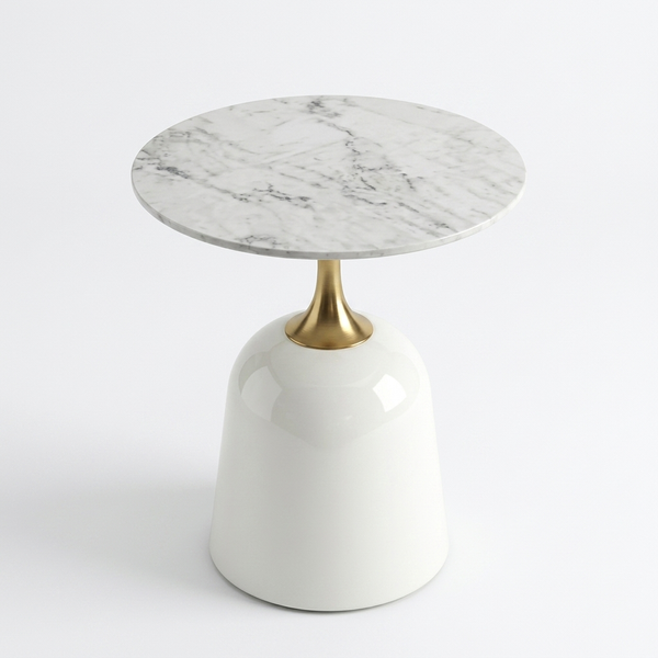 Modern Round Marble-Style Side Table with a sleek circular marble top and elegant pedestal base.