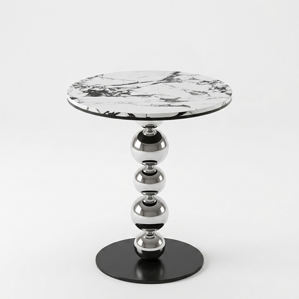 Round Marble-Look Coffee Table with Decorative Metal Base showcasing a modern design with a stylish marble top.