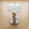 Round Modern Accent Side Table with marble top and sleek metal base, perfect for contemporary living spaces.