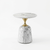 Modern Round Marble-Style Side Table with a circular marble top and distinctive gold pedestal base.