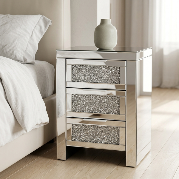 Mirrored 3-Drawer Bedside Table
