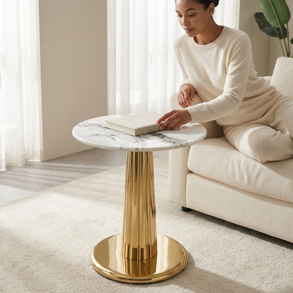 Round Marble-Look Side Table 45 x 55cm