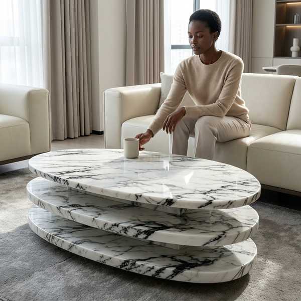Modern Layered Marble-Look Coffee Table