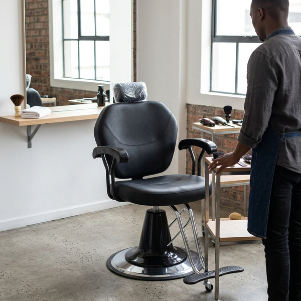 Black Salon Styling Chair with Footrest