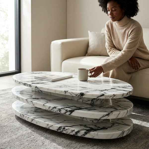 Modern Layered Marble-Look Coffee Table