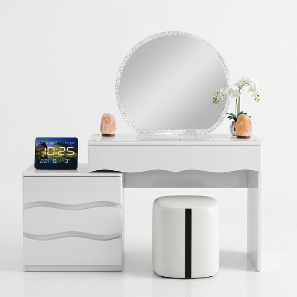 Modern LED Dressing Table with Round Mirror