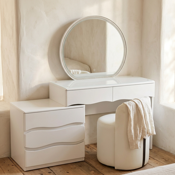 Modern LED Dressing Table with Round Mirror
