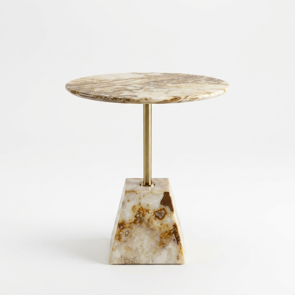 Round Marble-Style Pedestal Side Table