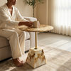 Round Marble-Style Pedestal Side Table