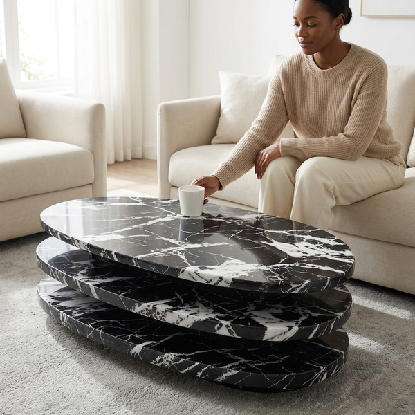 Modern Layered Marble-Look Coffee Table