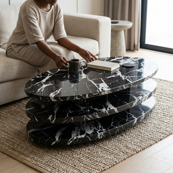 Modern Layered Marble-Look Coffee Table