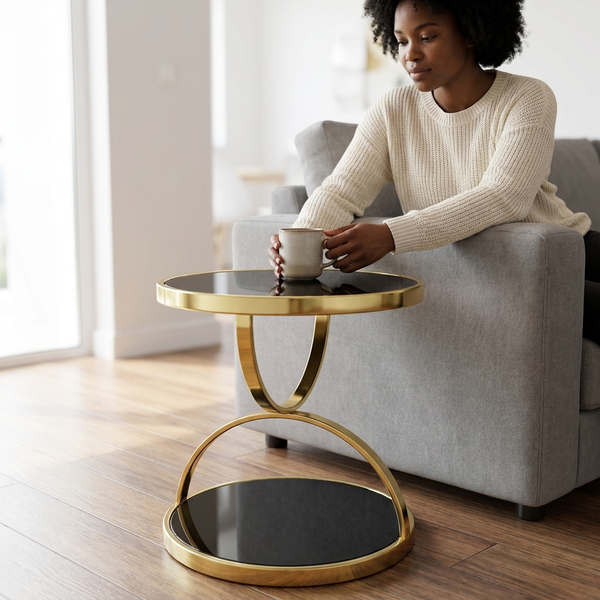 Modern Round Black and Gold Side Table