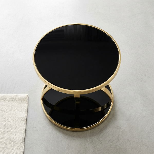 Modern Round Black and Gold Side Table
