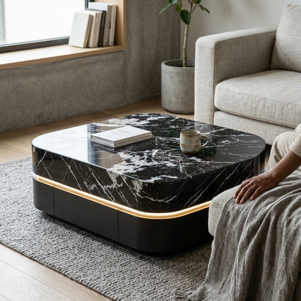 Modern Luxury LED Marble-Top Coffee Table
