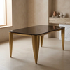 Modern Luxury Black Glass Dining Table with Gold Finish