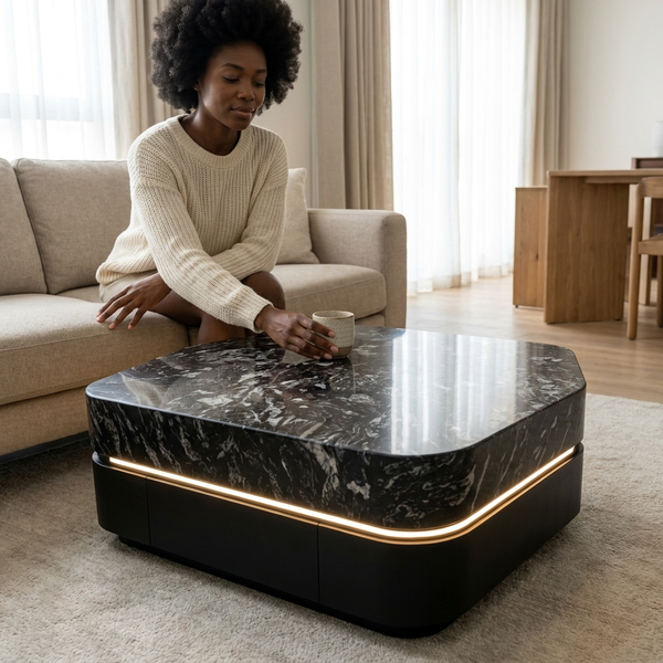 Modern Luxury LED Marble-Top Coffee Table