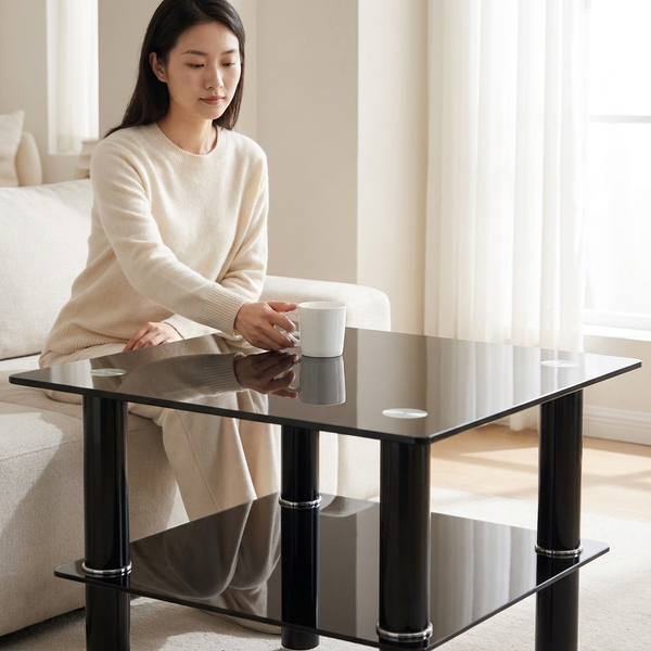 Modern Square Coffee Table with Lower Platform