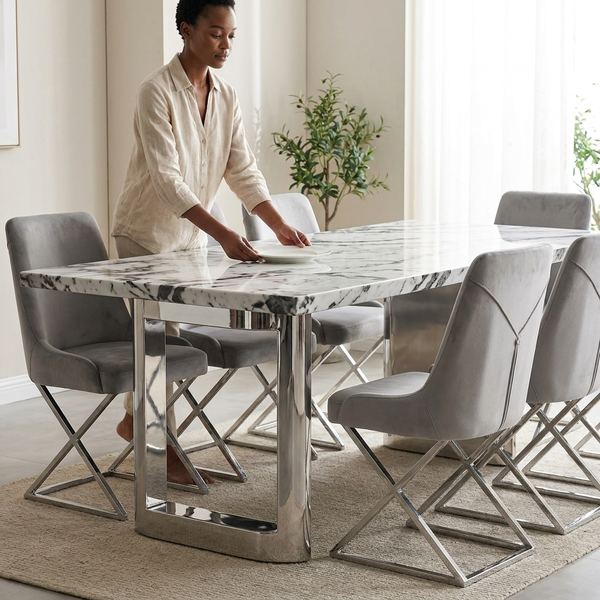 Modern Marble-Look Dining Table and Chair Set