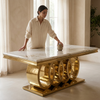 Modern Rectangular Dining Table with Decorative Metal Base