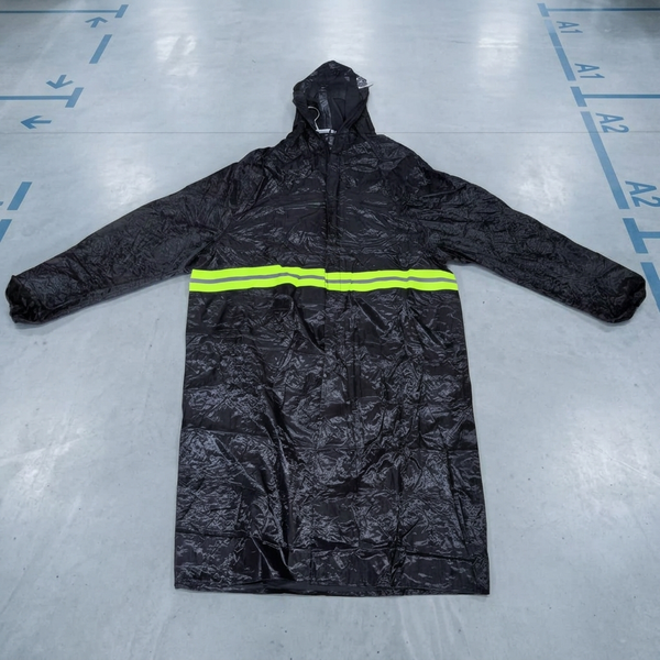 Long Hooded Raincoat with Reflective Stripe