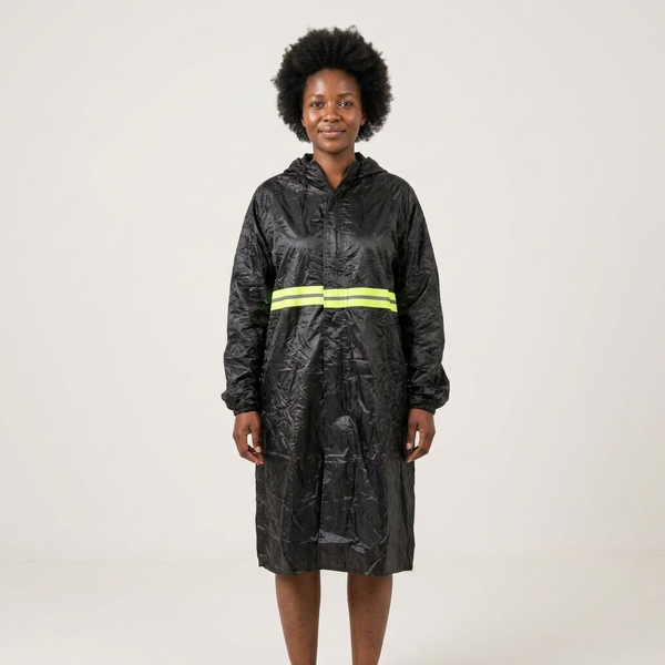 Long Hooded Raincoat with Reflective Stripe