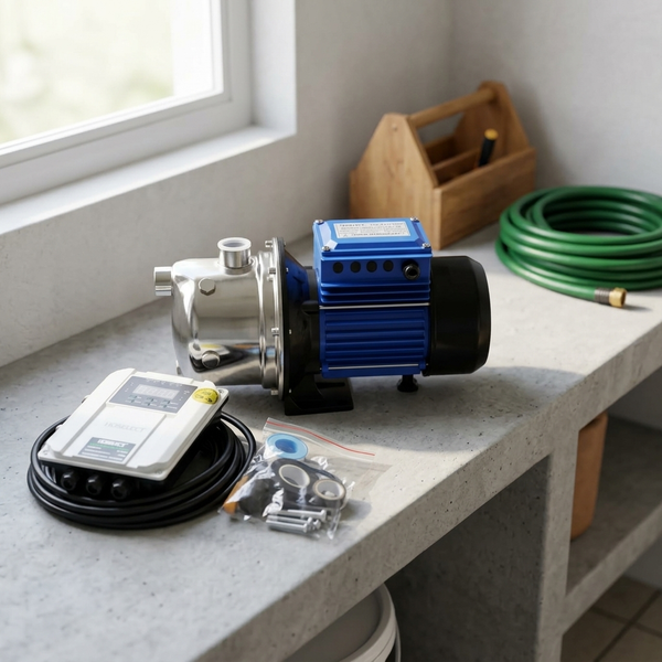 PSGJ3.1-40-96-750 Solar Surface Pump with controller and accessories on a countertop.