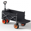 Electric Camping Wagon Cart in black with orange wheels, perfect for transporting camping gear and outdoor supplies.
