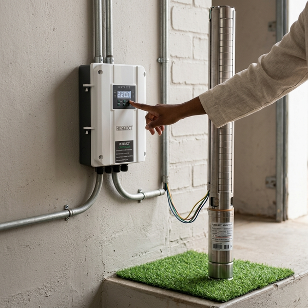 4ssHi H3.5 260 280V 2200W Borehole Pump connected to control panel with user adjusting settings.
