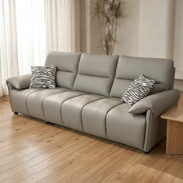 Stylish 3-Seater Sofa with decorative zebra print cushions and a light gray finish in a modern living room setting.