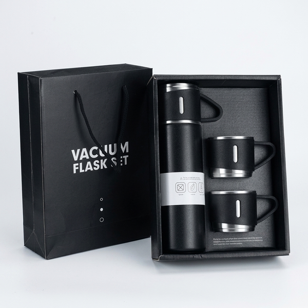 500ml Stainless Steel Vacuum Flask Gift Set with 3 Mugs