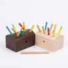Wooden Magnetic Worm Catching Game Educational Toy with colorful magnetic worms and wooden log.