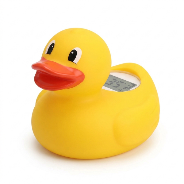 Digital Floating Baby Bath Duck Thermometer in yellow, providing water temperature readings for safe infant baths.