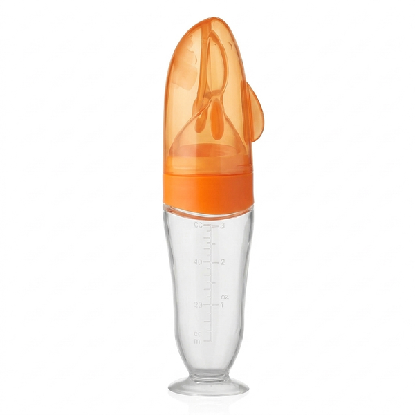 Effortless Feeding with Squeeze Silicone Baby Spoon for easy and mess-free feeding of baby food and purées.