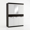 Modern 4-Door Storage Wardrobe with Multiple Compartments featuring sleek design and mirror.