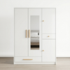 Wardrobe with Mirror Drawer and Side Cabinet in Cream