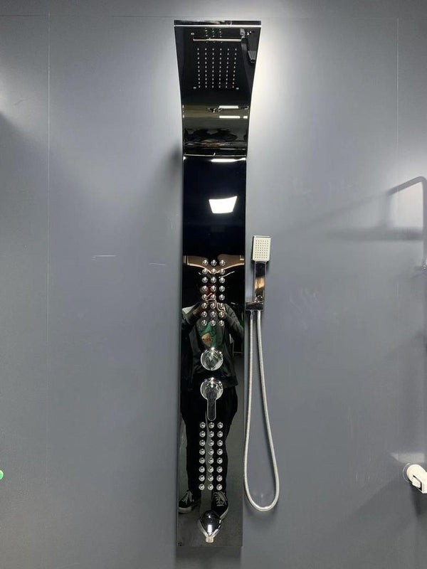 Sleek Silver Stainless Steel Shower Column Panel with multiple water output modes for a spa experience