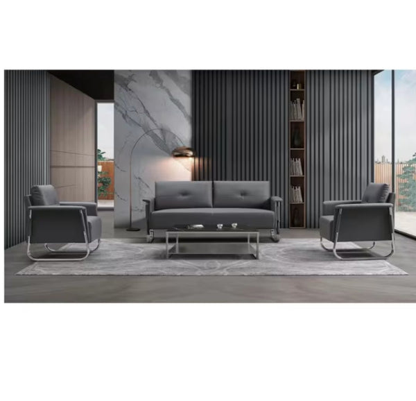 Benya Professional Leather Office Couch in modern office setting with stylish chairs and elegant decor.