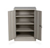 Half-Height Double Door Steel Stationery Cabinet with open doors and shelves for office storage.
