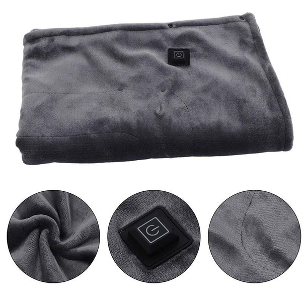 USB Heated Electric Shawl Blanket folded with control button, plush fabric showing details and softness.