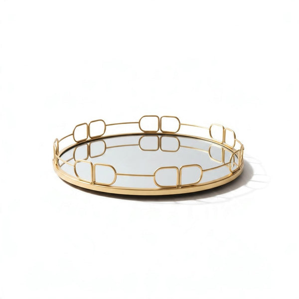 Golden Round Style Mirror Tray Large Size