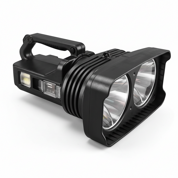 Rechargeable LED Torch with Multiple Light Modes featuring a portable handle and dual bright beams.