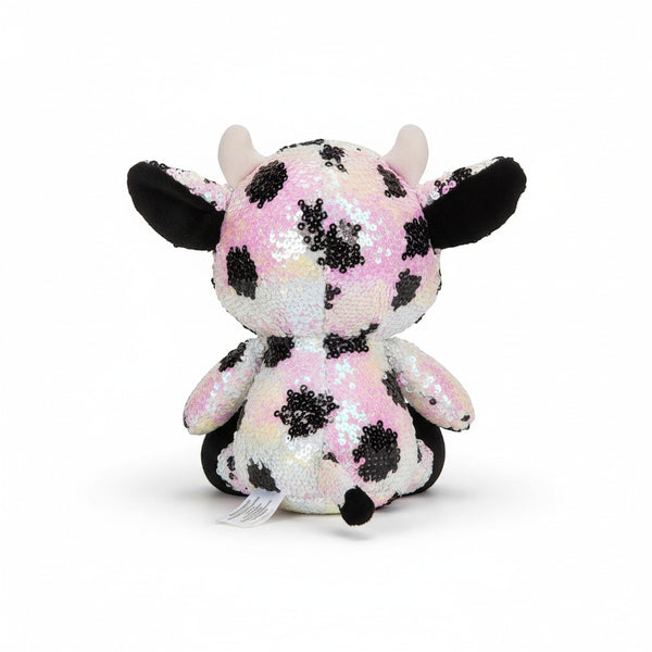 Back view of a Small Sequin Cow Plush Toy with colorful sequins and a soft plush body.