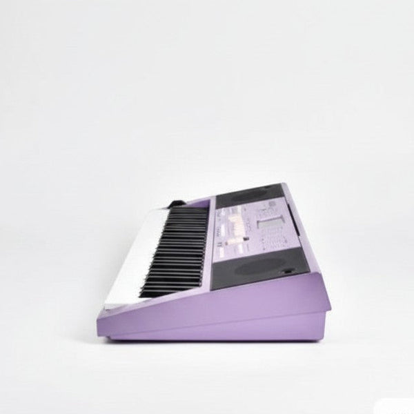Portable Electronic Keyboard in purple color, featuring keys and built-in speakers.