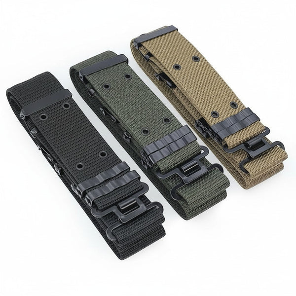Utility Tactical-Style Belt in black, green, and brown colors for practical everyday and outdoor use.