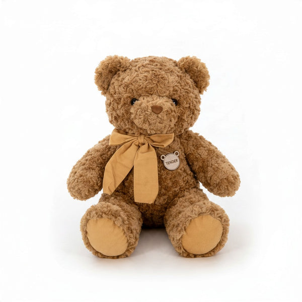 65cm Plush Teddy Bear sitting with a brown fluffy texture and a ribbon, perfect for cuddling or as a gift.
