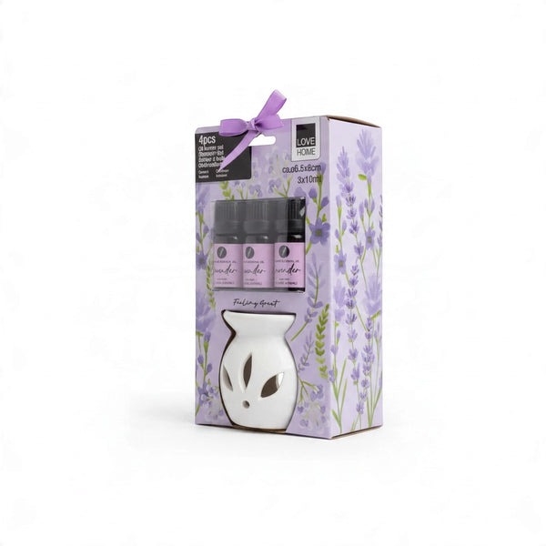 Home Lavender Ceramic Oil Burner and Fragrance Oil Set