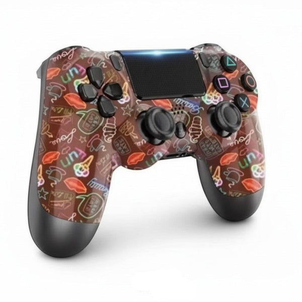 Wireless Gaming Controller with Dual Vibration in stylish design featuring colorful graphics and buttons.